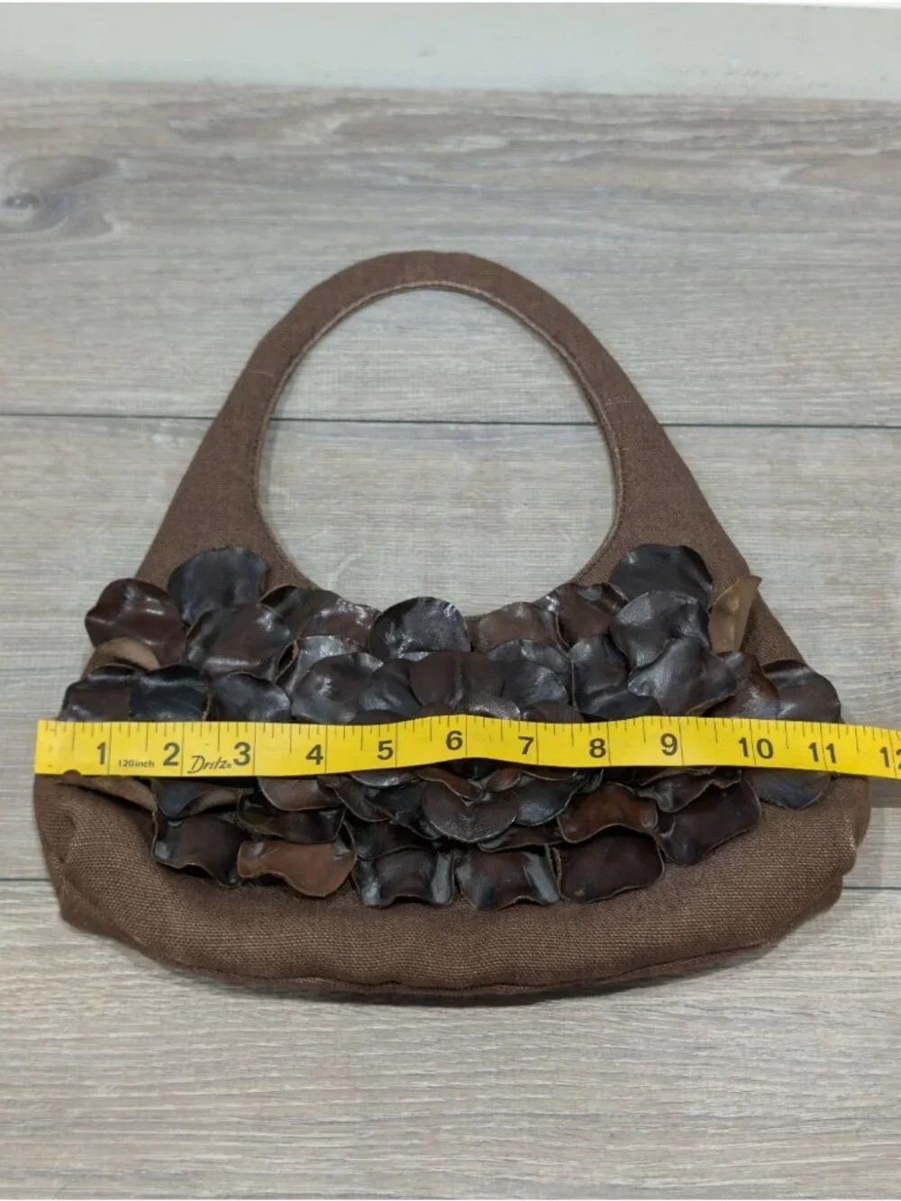 Paolo Masi Italian Leather and Brown Canvas Shoulder Bag Floral Applique Boho